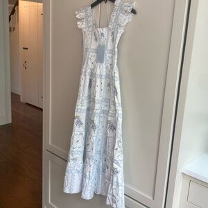 Hill House White and Blue Floral Midi Dress